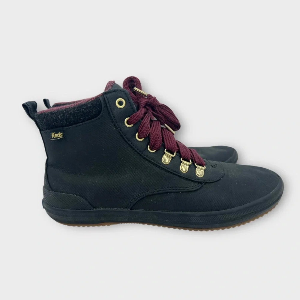 Keds Black High-Tops Burgundy‎ Laces Scout III Water Repellent Canvas Size 10